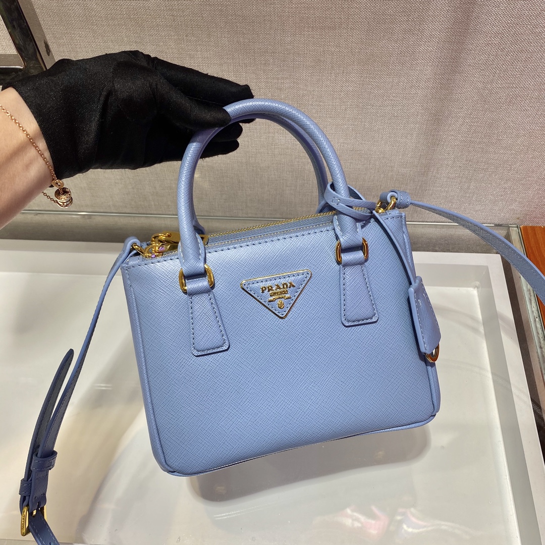 Prada Mini Galleria Saffiano Leather Bag Tote Shoulder Bag Light Blue 1BA906